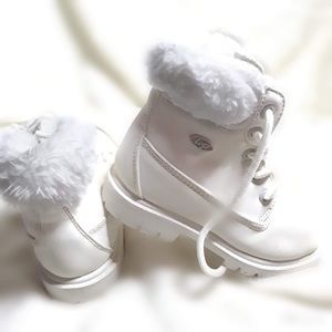 White fur boots